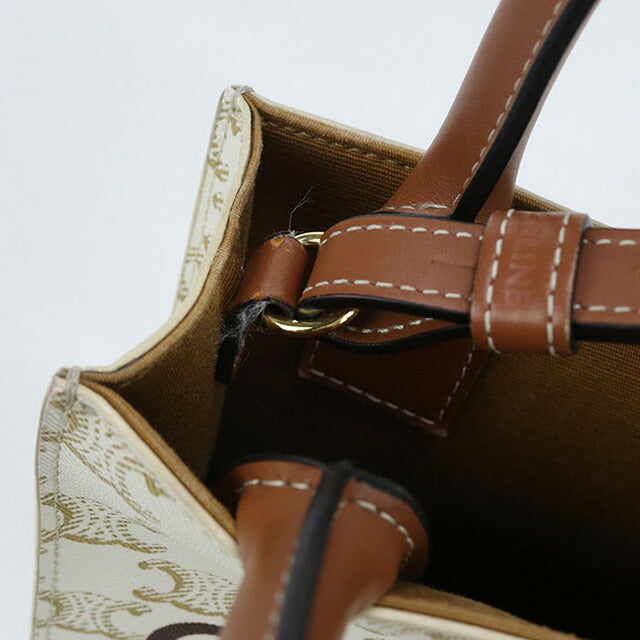 中古 セリーヌ ハンドバッグ レディース ブランド CELINE トリオンフキャンバス ミニ バーティカル カバ 2WAY レザー 19437 2BZK ホワイト USDCE97817011