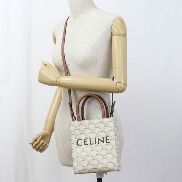 中古 セリーヌ ハンドバッグ レディース ブランド CELINE トリオンフキャンバス ミニ バーティカル カバ 2WAY レザー 19437 2BZK ホワイト USDCE97817011