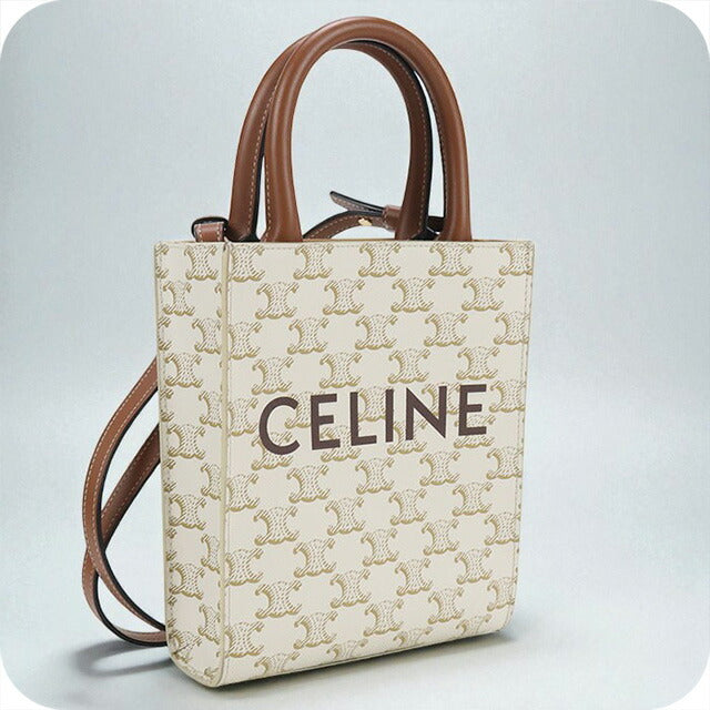 中古 セリーヌ ハンドバッグ レディース ブランド CELINE トリオンフキャンバス ミニ バーティカル カバ 2WAY レザー 19437 2BZK ホワイト USDCE97817011