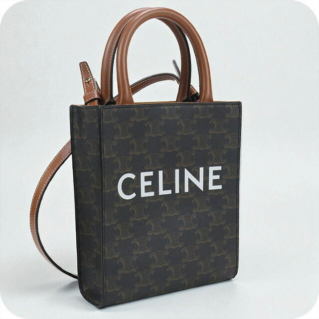 中古 セリーヌ トートバッグ レディース ブランド CELINE トリオンフキャンバス ミニ バーティカル カバ 194372BZK.04LU ブラウン バッグ USDCE98548011