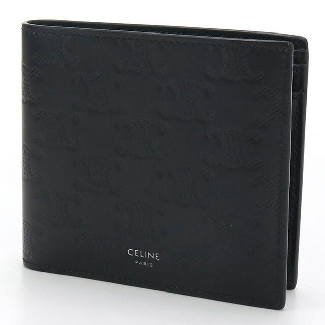 中古 セリーヌ 二折財布 メンズ ブランド CELINE トリオンフ エンボス加工 バイフォールドウォレット 10C87 3FQB 38SI ブラック 財布 USDCE98566011