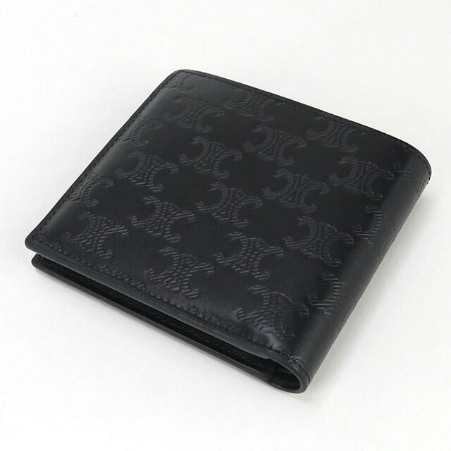 中古 セリーヌ 二折財布 メンズ ブランド CELINE トリオンフ エンボス加工 バイフォールドウォレット 10C87 3FQB 38SI ブラック 財布 USDCE98566011