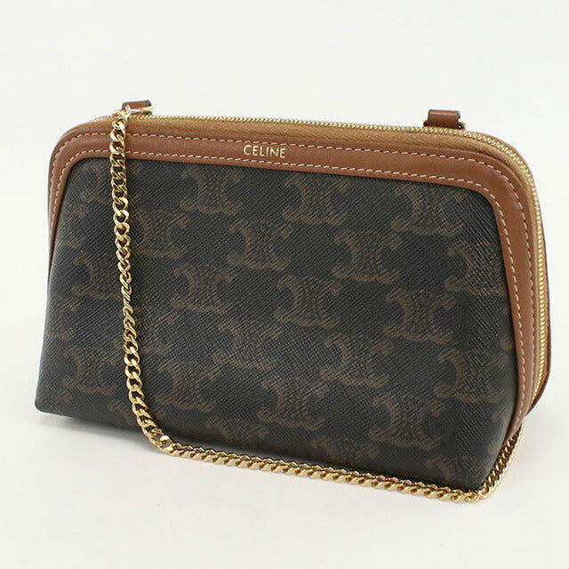 中古 セリーヌ 斜め掛け ショルダーバッグ レディース ブランド CELINE トリオンフキャンバス チェーンクラッチ 10E382CBX.04LU ブラウン USDCE99709011