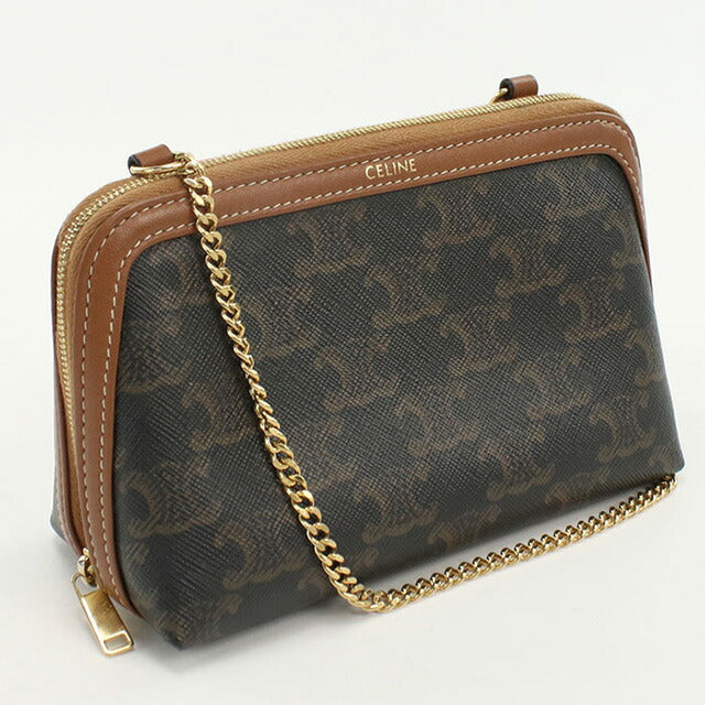 中古 セリーヌ 斜め掛け ショルダーバッグ レディース ブランド CELINE トリオンフキャンバス チェーンクラッチ 10E382CBX.04LU ブラウン USDCE99709011