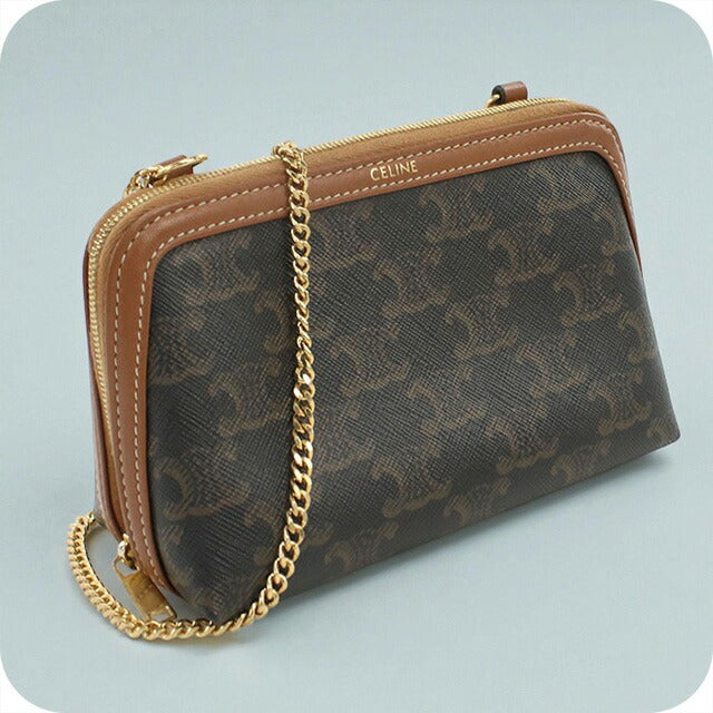 中古 セリーヌ 斜め掛け ショルダーバッグ レディース ブランド CELINE トリオンフキャンバス チェーンクラッチ 10E382CBX.04LU ブラウン USDCE99709011