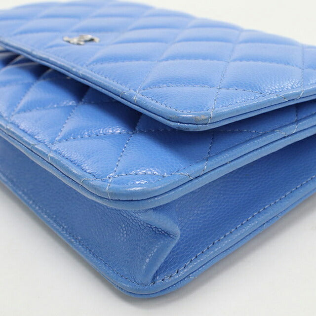 中古 シャネル チェーンウォレット レディース ブランド CHANEL マトラッセ チェーンウォレット ブルー 財布 USDCH100090011