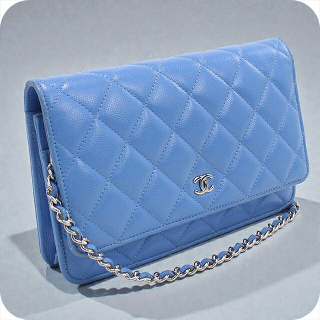 中古 シャネル チェーンウォレット レディース ブランド CHANEL マトラッセ チェーンウォレット ブルー 財布 USDCH100090011