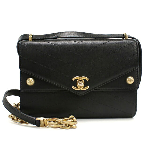 中古 シャネル ショルダーバッグ レディース ブランド CHANEL シェブロン チェーンショルダーバッグ レザー ブラック バッグ USDCH101809011