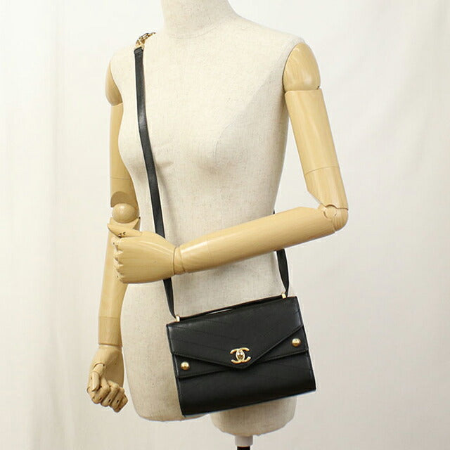 中古 シャネル ショルダーバッグ レディース ブランド CHANEL シェブロン チェーンショルダーバッグ レザー ブラック バッグ USDCH101809011
