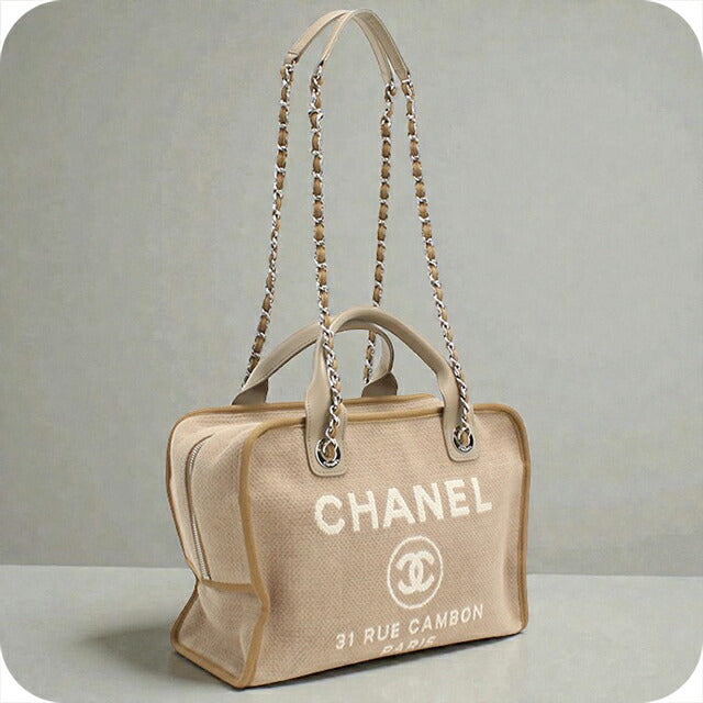 Used CHANEL handbag ladies brand CHANEL Deauville bowling bag 2WAY beige bag USDCH97704011