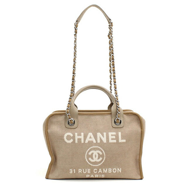 Used CHANEL handbag ladies brand CHANEL Deauville bowling bag 2WAY beige bag USDCH97704011