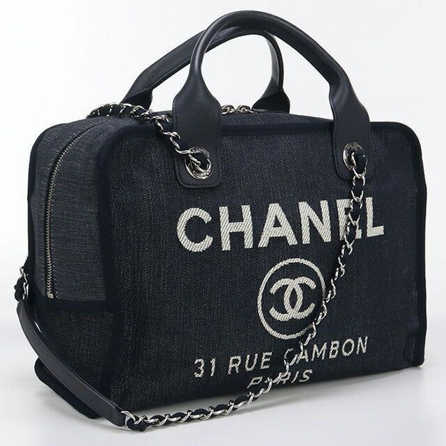中古 シャネル ボストンバッグ レディース ブランド CHANEL ドーヴィル ボーリングバッグ 2WAY ネイビー バッグ USDCH98635011