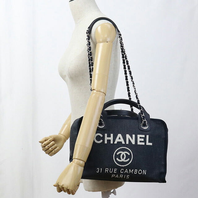 中古 シャネル ボストンバッグ レディース ブランド CHANEL ドーヴィル ボーリングバッグ 2WAY ネイビー バッグ USDCH98635011