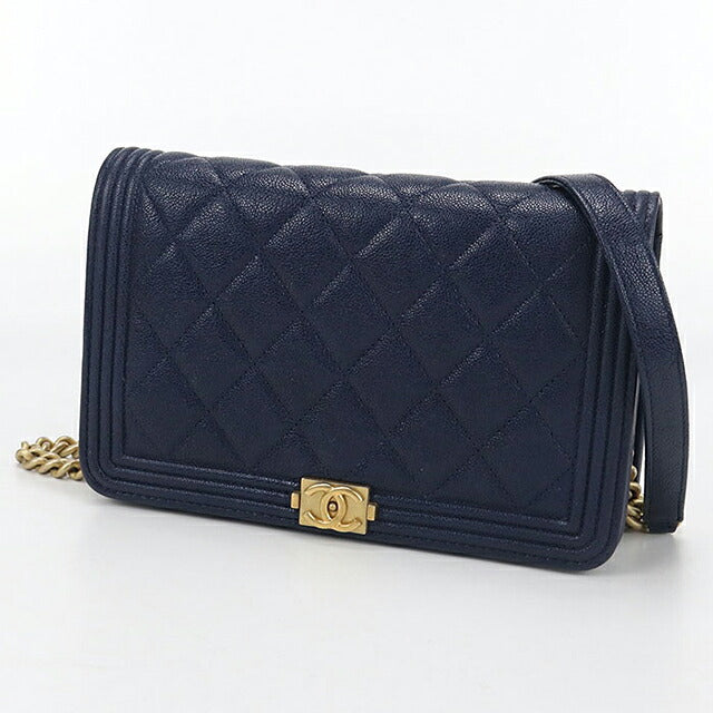 中古 シャネル チェーンウォレット レディース ブランド CHANEL ボーイシャネル ネイビー 財布 USDCH99932011