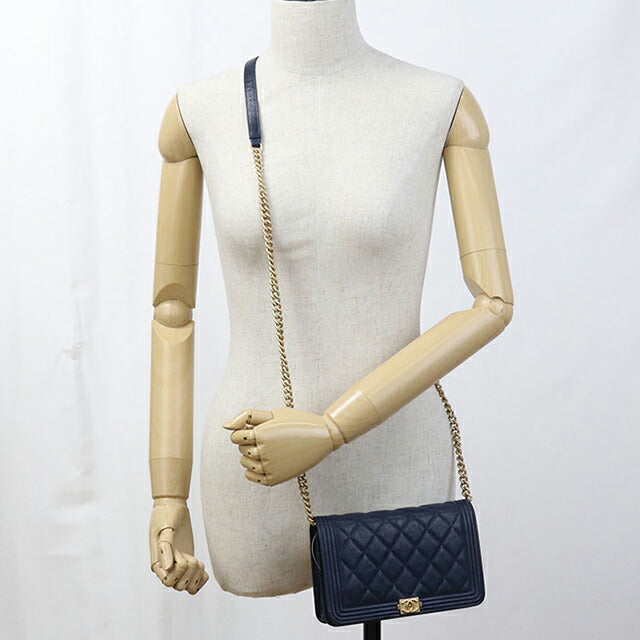 中古 シャネル チェーンウォレット レディース ブランド CHANEL ボーイシャネル ネイビー 財布 USDCH99932011