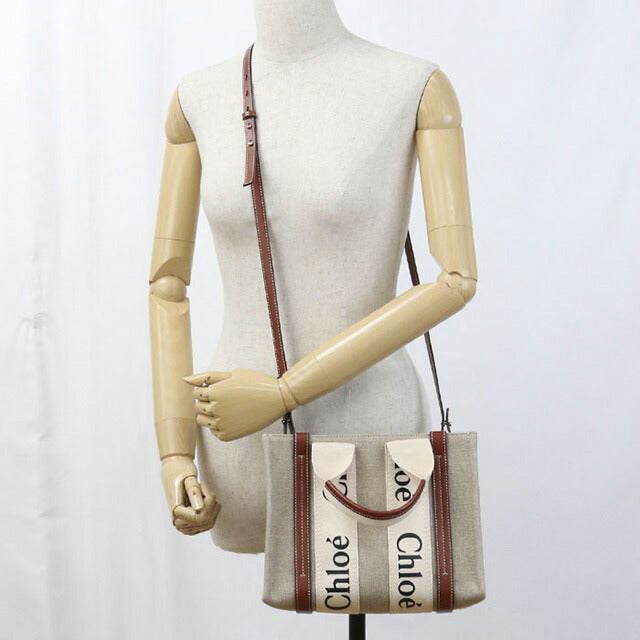 Used Chloe tote bag ladies brand CHLOE Woody small leather beige bag USDCL100001011