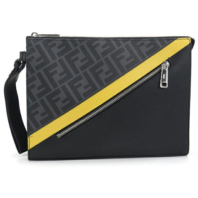 中古 フェンディ クラッチバッグ メンズ ブランド FENDI ダイアゴナル レザー 7VA491 ブラック USDFE104725011