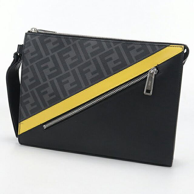 中古 フェンディ クラッチバッグ メンズ ブランド FENDI ダイアゴナル レザー 7VA491 ブラック USDFE104725011