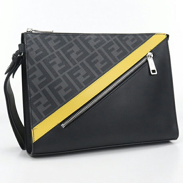 中古 フェンディ クラッチバッグ メンズ ブランド FENDI ダイアゴナル レザー 7VA491 ブラック USDFE104725011