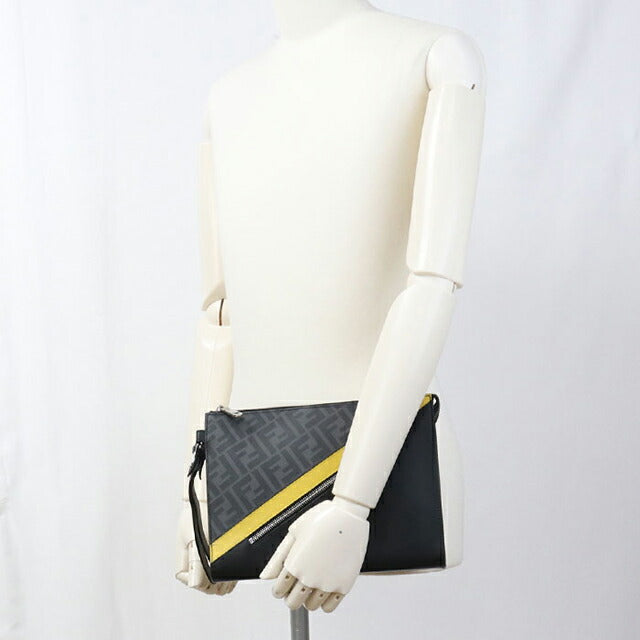 中古 フェンディ クラッチバッグ メンズ ブランド FENDI ダイアゴナル レザー 7VA491 ブラック USDFE104725011