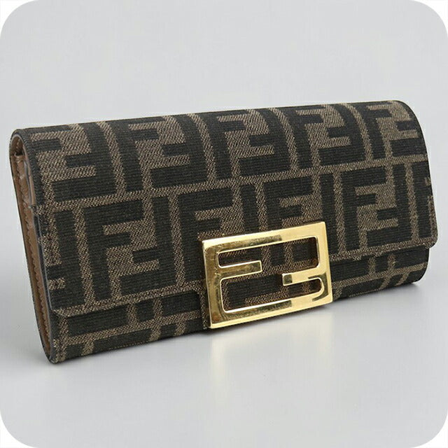 中古 フェンディ 長財布二折 レディース ブランド FENDI バゲット コンチネンタル財布 8M0251 A98P ブラウン USDFE108452011