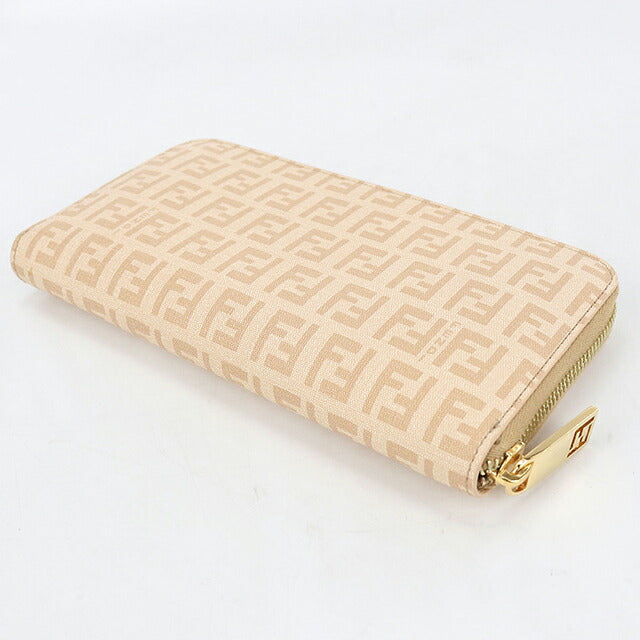 中古 フェンディ 長財布ラウンドファスナー レディース ブランド FENDI ズッキーノ 8M0024 ベージュ USDFE113891011