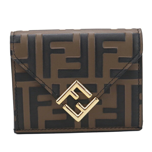 中古 フェンディ 三つ折り財布 三折財布 レディース ブランド FENDI FFダイヤモンド 8M0480 ブラウン USDFE113894011