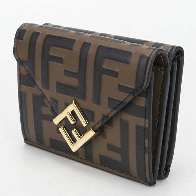 中古 フェンディ 三つ折り財布 三折財布 レディース ブランド FENDI FFダイヤモンド 8M0480 ブラウン USDFE113894011