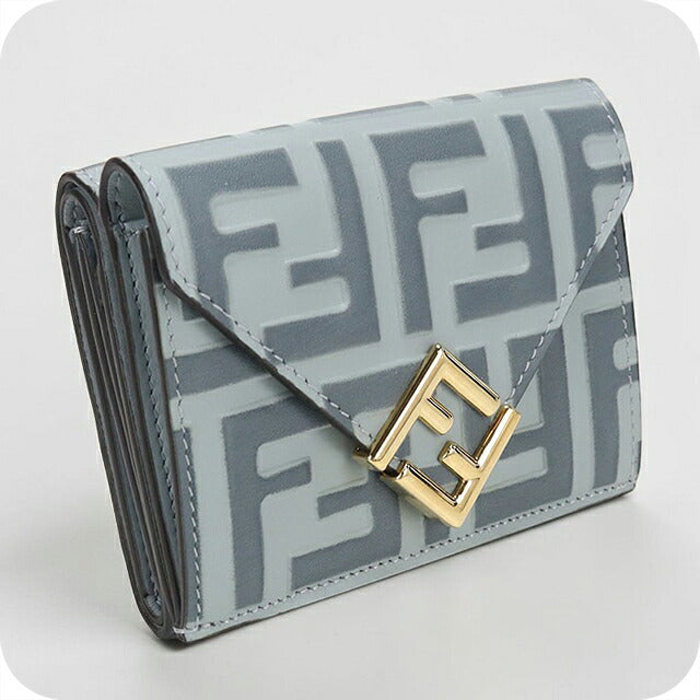 中古 フェンディ 三つ折り財布 三折財布 コンパクト レディース ブランド FENDI FFダイヤモンド 8M0480 ブルー USDFE115787011