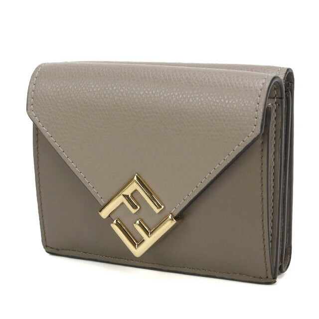 中古 フェンディ 三折財布 レディース ブランド FENDI FFダイヤモンド レザー 8M0480 グレー 財布 USDFE97876011