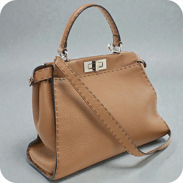 二手芬迪手提包女士品牌 FENDI Peekaboo 2WAY 8BN290 棕色包 USDFE99745011