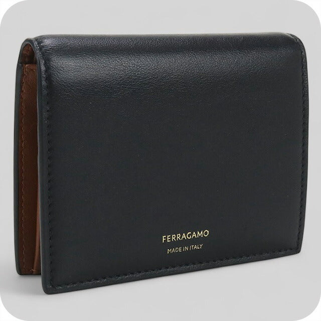 中古 フェラガモ 二折財布 ユニセックス ブランド FERRAGAMO 二折り財布 レザー 22 0699 ブラック 財布 USDFR100321011