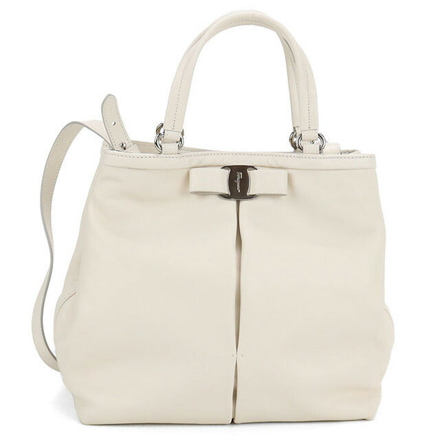 Used Ferragamo tote bag ladies brand FERRAGAMO rose ribbon 2WAY leather 21 309 white bag USDFR100393011