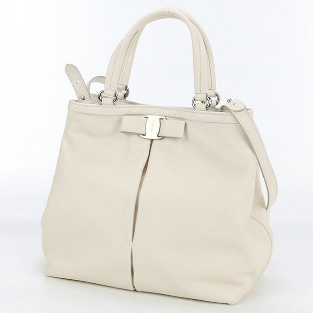 Used Ferragamo tote bag ladies brand FERRAGAMO rose ribbon 2WAY leather 21 309 white bag USDFR100393011