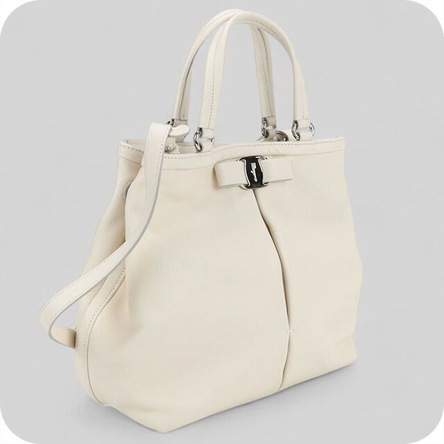Used Ferragamo tote bag ladies brand FERRAGAMO rose ribbon 2WAY leather 21 309 white bag USDFR100393011