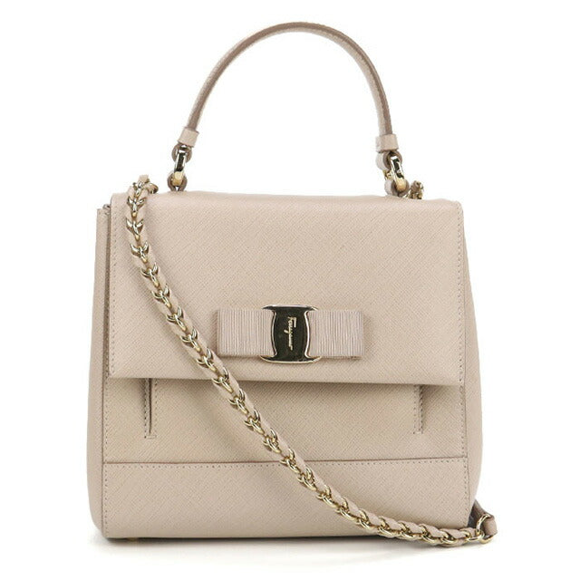 Used Ferragamo Handbag Ladies Brand FERRAGAMO Vara Ribbon 2WAY 21 F570 Beige Bag USDFR101742011
