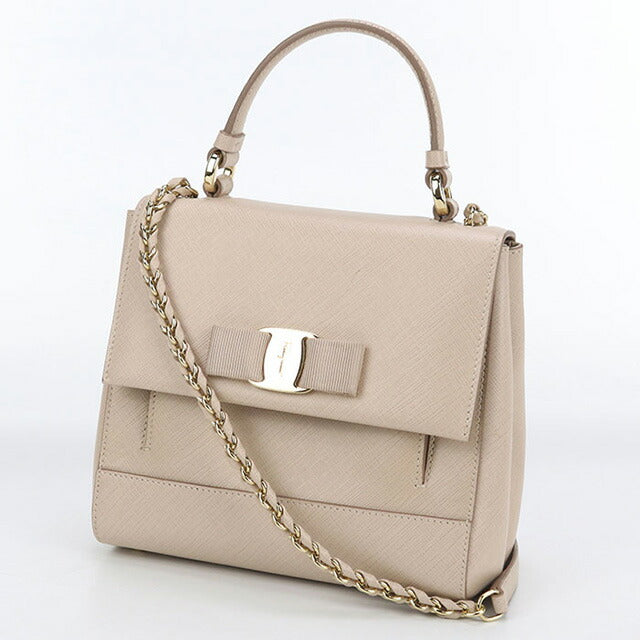 Used Ferragamo Handbag Ladies Brand FERRAGAMO Vara Ribbon 2WAY 21 F570 Beige Bag USDFR101742011