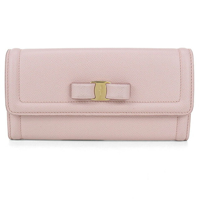 中古 フェラガモ 長財布二折 レディース ブランド FERRAGAMO ヴァラリボン 22 D154 ピンク 財布 USDFR103693011