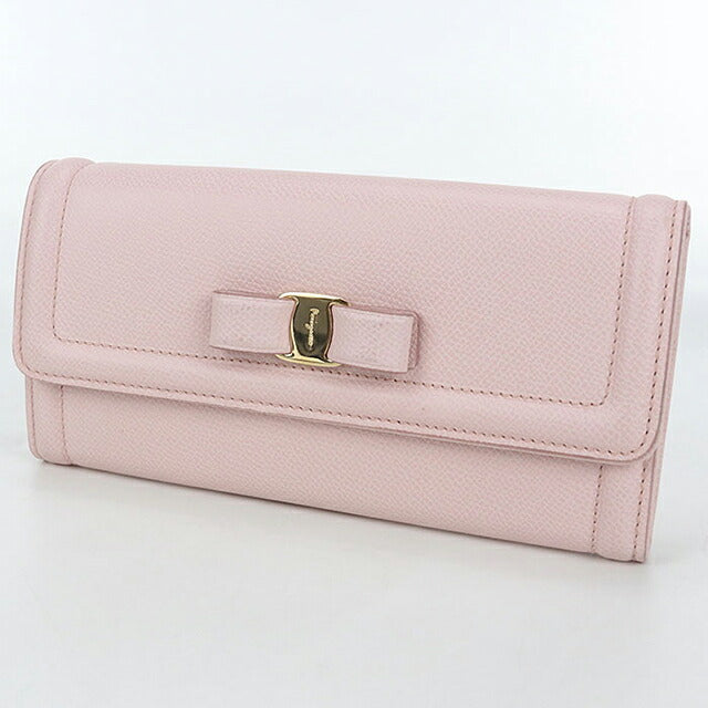 中古 フェラガモ 長財布二折 レディース ブランド FERRAGAMO ヴァラリボン 22 D154 ピンク 財布 USDFR103693011