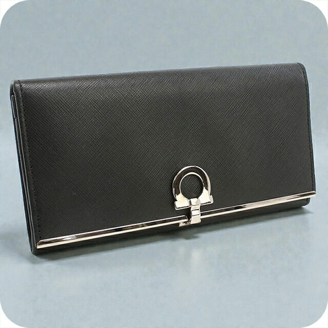 二手 Ferragamo 长钱包双折女士品牌 FERRAGAMO Gancini 22 4832 黑色钱包 USDFR103977011