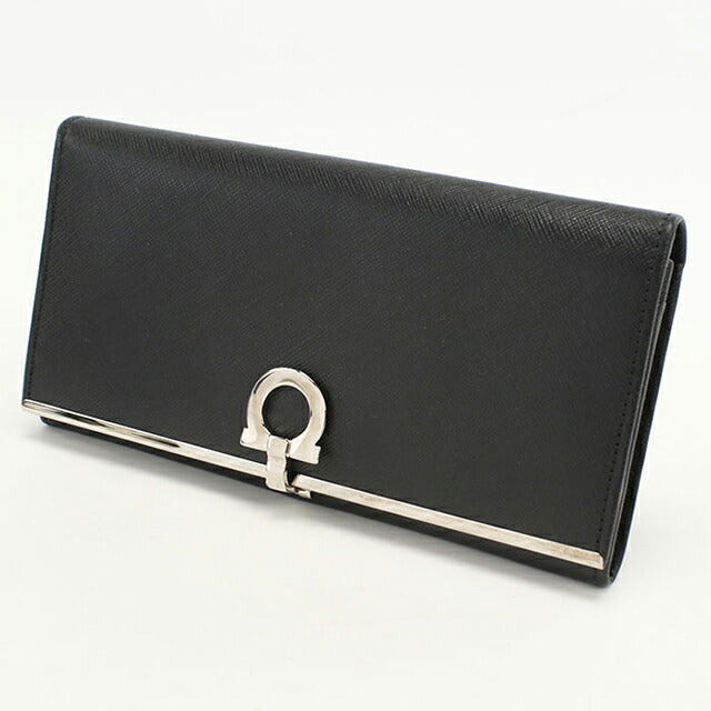 二手 Ferragamo 长钱包双折女士品牌 FERRAGAMO Gancini 22 4832 黑色钱包 USDFR103977011