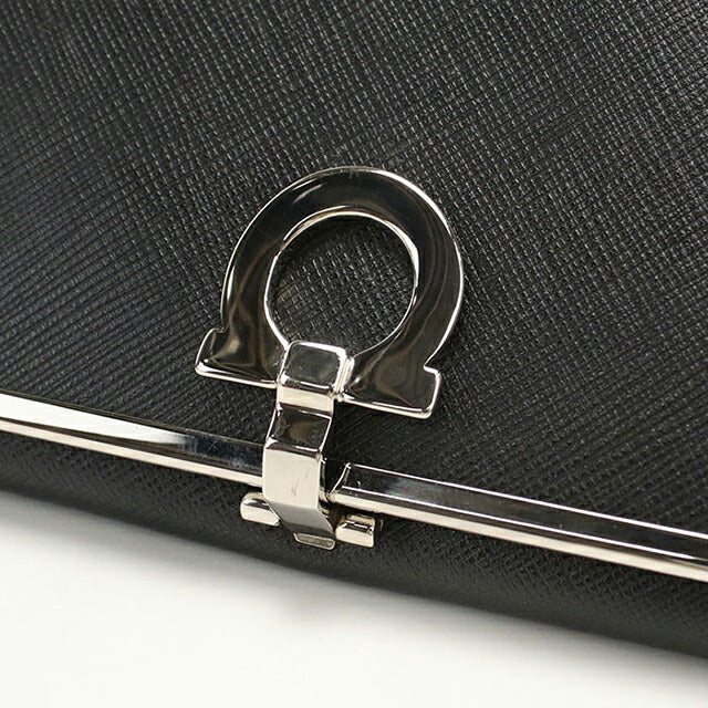 二手 Ferragamo 长钱包双折女士品牌 FERRAGAMO Gancini 22 4832 黑色钱包 USDFR103977011