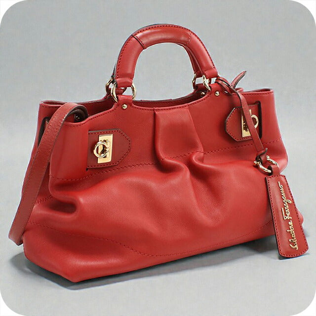 二手 Ferragamo 手提包 女士品牌 FERRAGAMO Gancini 2WAY 手提包 21 D313 红色包 USDFR104392011