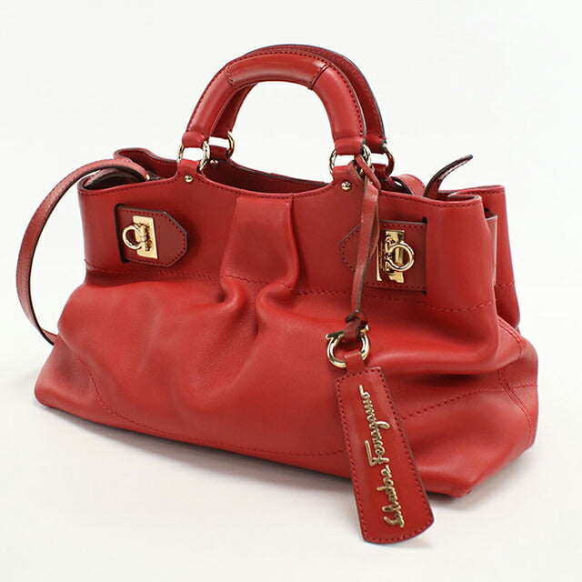 二手 Ferragamo 手提包 女士品牌 FERRAGAMO Gancini 2WAY 手提包 21 D313 红色包 USDFR104392011