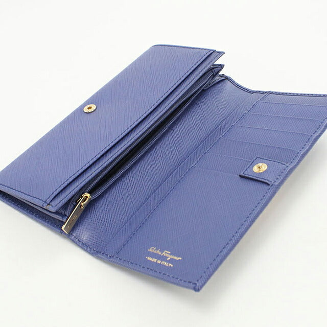 二手 Ferragamo 长钱包双折女士品牌 FERRAGAMO Gancini 22 B481 蓝色钱包 USDFR105977011