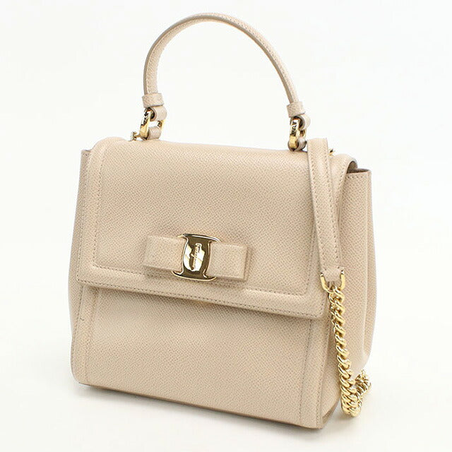 Used Ferragamo handbag ladies brand FERRAGAMO rose ribbon 2WAY 21 G646 beige bag USDFR107499011