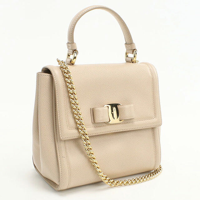 Used Ferragamo handbag ladies brand FERRAGAMO rose ribbon 2WAY 21 G646 beige bag USDFR107499011