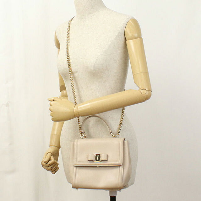 Used Ferragamo handbag ladies brand FERRAGAMO rose ribbon 2WAY 21 G646 beige bag USDFR107499011