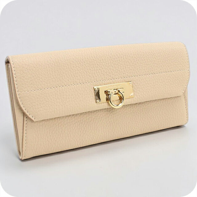 二手 Ferragamo 长钱包双折女士品牌 FERRAGAMO Gancini 22 C225 米色钱包 USDFR107998011