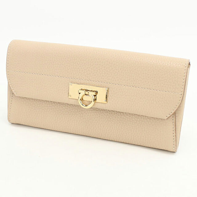 二手 Ferragamo 长钱包双折女士品牌 FERRAGAMO Gancini 22 C225 米色钱包 USDFR107998011